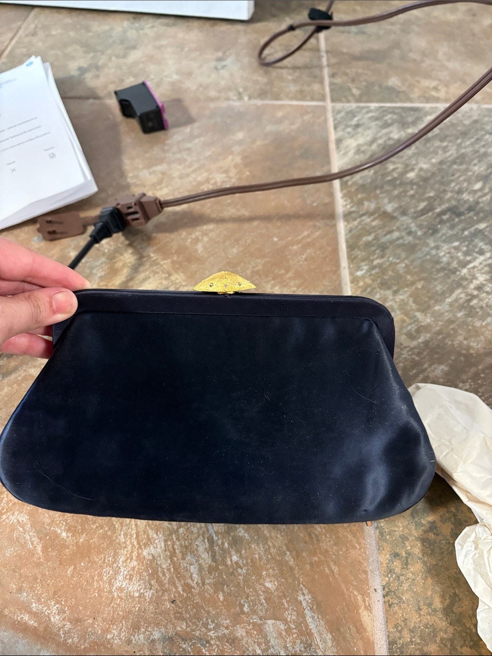 Classic navy Satin Clutch with Gold snap